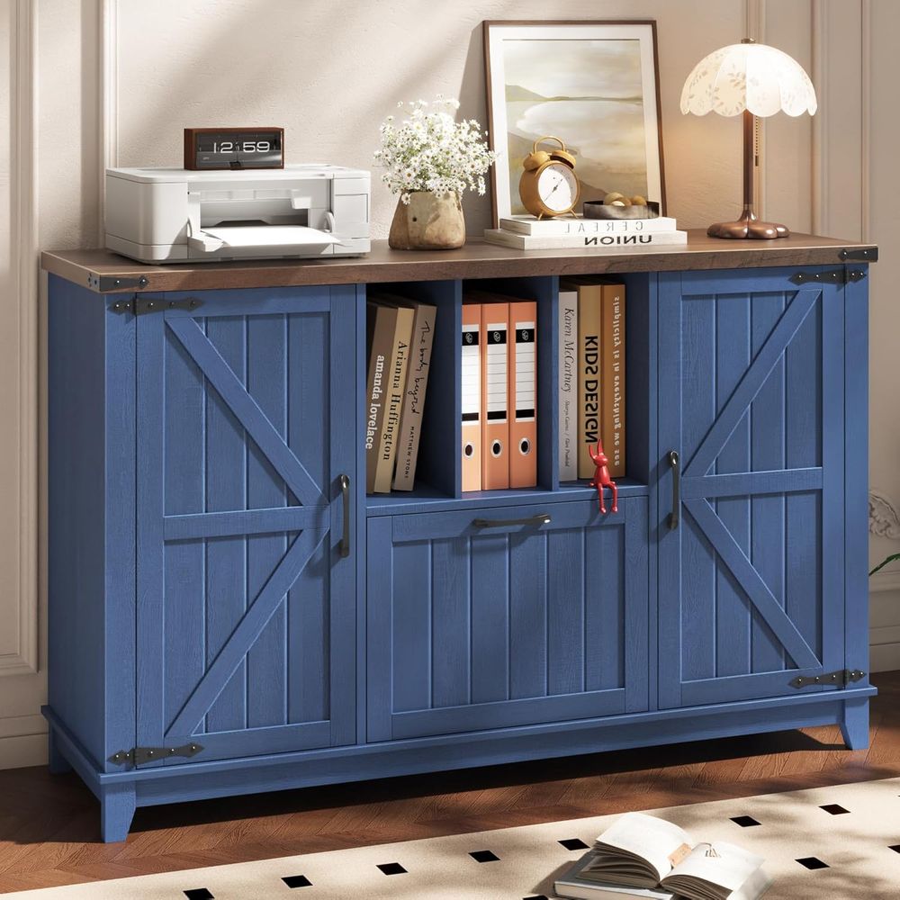 File Cabinet Lateral - Navy Blue and Brown Lateral File
