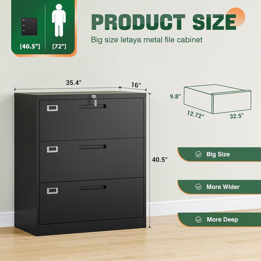Black Lateral 3 Drawer Locked  - File Cabinet Lateral recensie en prijs