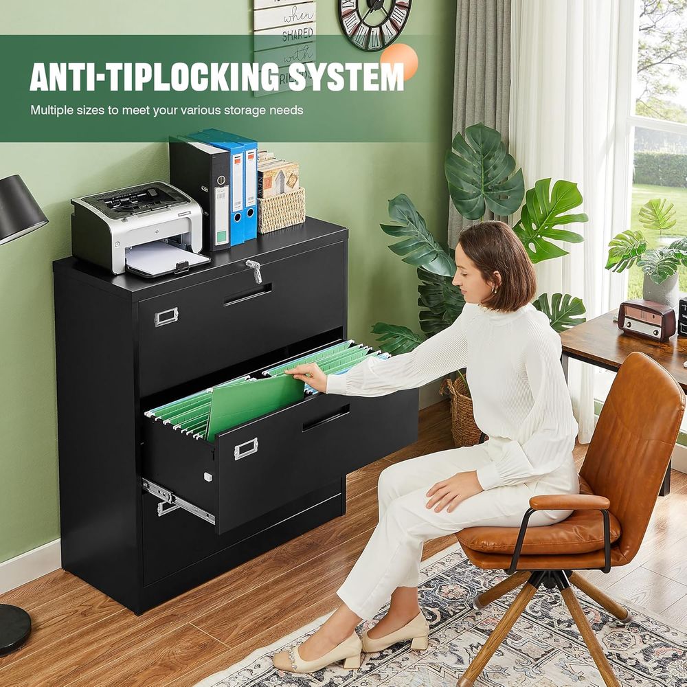 Black Lateral 3 Drawer Locked  - File Cabinet Lateral recensie en prijs