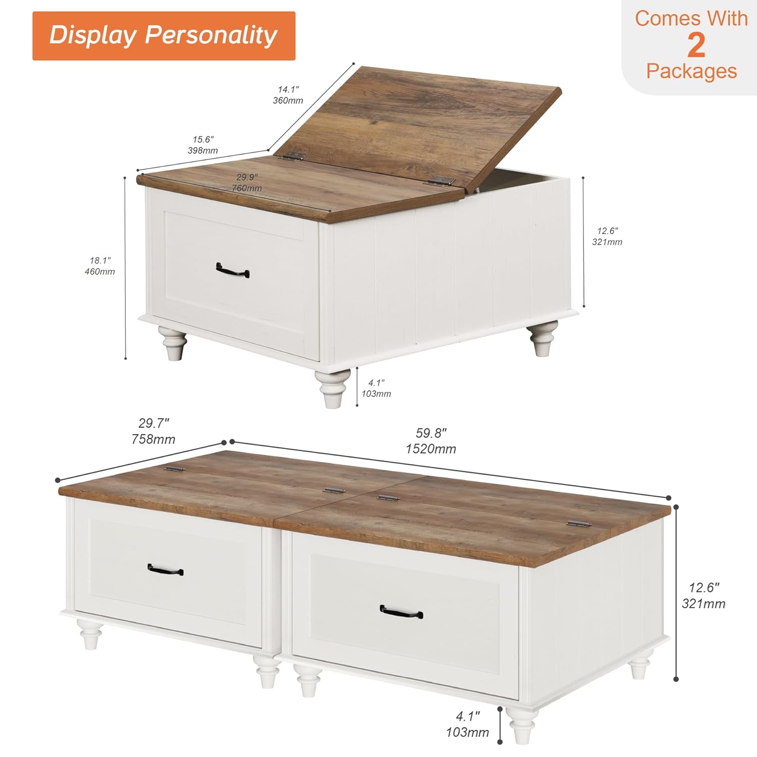 Set of 2 Farmhouse Square Coff - Office Furniture Center recensie en prijs