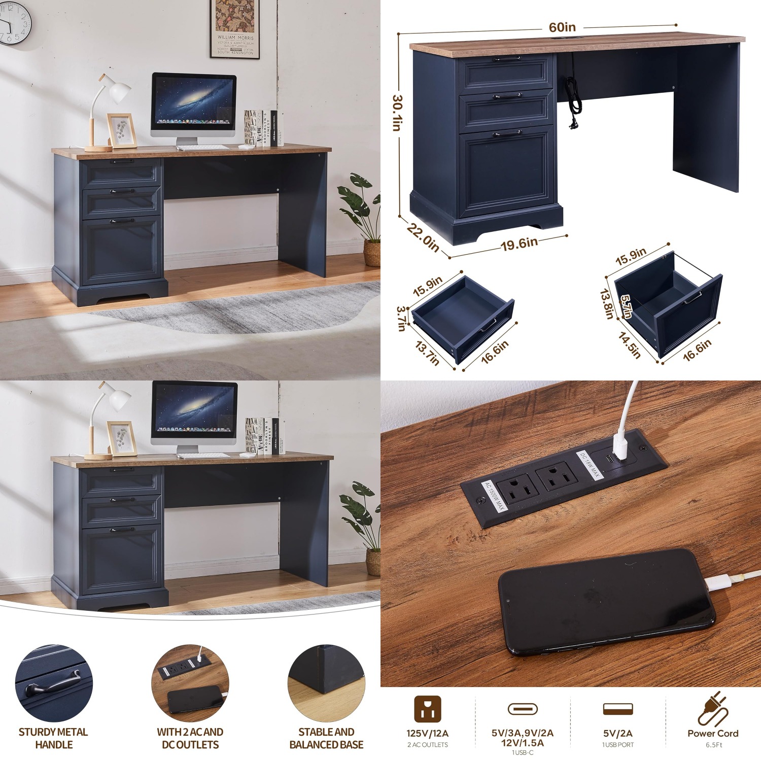 60in Farmhouse Executive Desk  - Office Furniture Filing Cabinets recensie en prijs